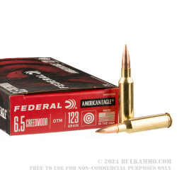 20 Rounds of 6.5 Creedmoor Ammo by Federal American Eagle - 123gr OTM