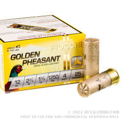 25 Rounds of 12ga Ammo by Fiocchi Golden Pheasant - 1 3/8 ounce #4 shot
