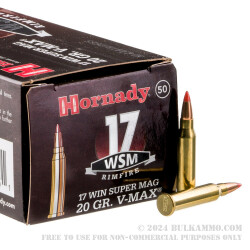 50 Rounds of .17 WSM Ammo by Hornady Varmint Express - 20gr V-MAX