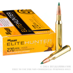 20 Rounds of .270 Win Ammo by Sig Sauer Elite Hunter - 140gr Controlled Expansion Tip