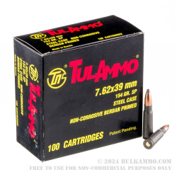 100 Rounds of 7.62x39mm Ammo by Tula - 154gr Soft Point