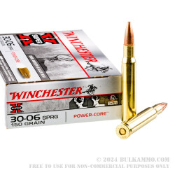 20 Rounds of 30-06 Springfield Ammo by Winchester - 150gr HPBT
