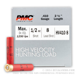 250 Rounds of .410 Ammo by PMC High Velocity Hunting Load - 1/2 ounce #8 Shot