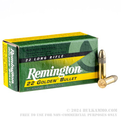 50 Rounds of .22 LR Ammo by Remington - 40gr PRN Golden Bullet