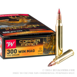 20 Rounds of .300 Win Mag Ammo by Winchester Copper Impact - 150gr Copper Extreme Point *BULLET DISCOLORATION*