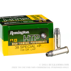 20 Rounds of 38 Special +P Ammo by Remington HTP - 158gr LHP