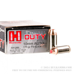 200 Rounds of 10mm Ammo by Hornady Critical Duty - 175gr FlexLock