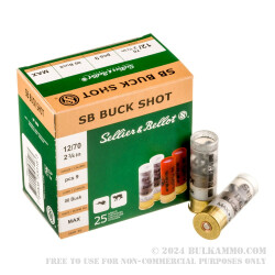 25 Rounds of 12ga 9P Ammo by Sellier & Bellot -  00 Buck