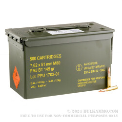 500 Rounds of 7.62x51mm NATO Ammo by Prvi Partizan - 145gr FMJBT