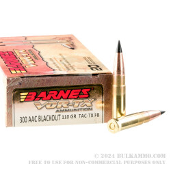 200 Rounds of .300 AAC Blackout Ammo by Barnes VOR-TX - 110gr TAC-TX