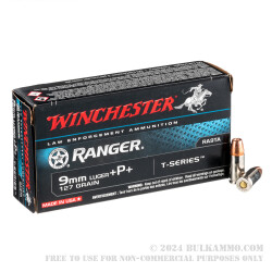 50 Rounds of 9mm +P+ Ammo by Winchester Ranger T-Series - 127gr JHP