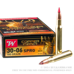 20 Rounds of 30-06 Springfield Ammo by Winchester Copper Impact - 180gr Copper Extreme Point