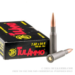 20 Rounds of 7.62x54r Ammo by Tula - 148gr FMJ