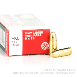 1000 Rounds of 9mm Ammo by Sellier & Bellot Police - 115gr FMJ