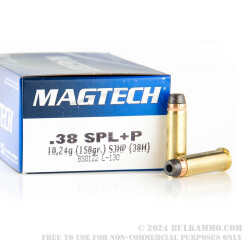 50 Rounds of .38 Spl Ammo by Magtech - 158gr +P SJHP