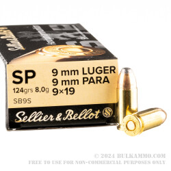 1000 Rounds of 9mm Ammo by Sellier & Bellot - 124gr SP