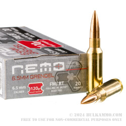 20-rounds-of-6-5 Grendel-ammo-by-Nemo Arms-120gr-FMJBT