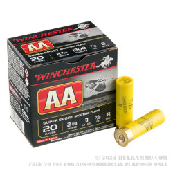 250 Rounds of 20ga Ammo by Winchester AA - 7/8 ounce #8 shot