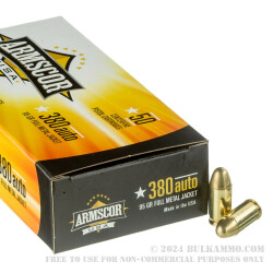50 Rounds of .380 ACP Ammo by Armscor - 95gr FMJ