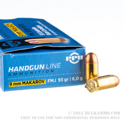 50 Rounds of 9x18mm Makarov Ammo by Prvi Partizan - 93gr FMJ