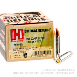 25 Rounds of .30 Carbine Ammo by Hornady Critical Defense - 110gr FTX