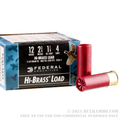 25 Rounds of 12ga Ammo by Federal - 1 1/4 ounce #4 shot