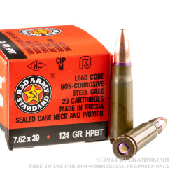 1000 Rounds of 7.62x39mm Ammo by Red Army Standard - 124gr HPBT