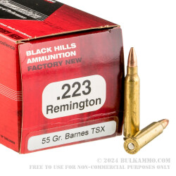 50 Rounds of .223 Ammo by Black Hills Ammunition - 55gr TSX