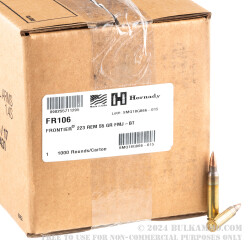 1000 Rounds of .223 Rem Ammo by Hornady Frontier - 55gr FMJ