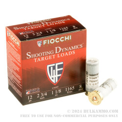 25 Rounds of 12ga Ammo by Fiocchi - 2-3/4" 1 1/8 ounce #8 shot