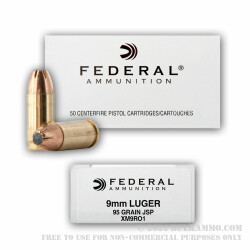 1000 Rounds of 9mm Ammo by Federal - 95gr JSP