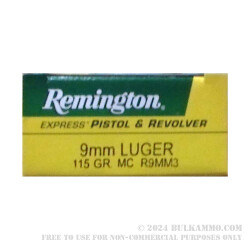 50 Rounds of 9mm Ammo by Remington - 115gr MC