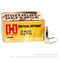 25 Rounds of .32 ACP Ammo by Hornady Critical Defense - 60gr FTX
