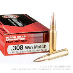 20 Rounds of .308 Win Ammo by Black Hills Match Ammunition - 175gr HPBT