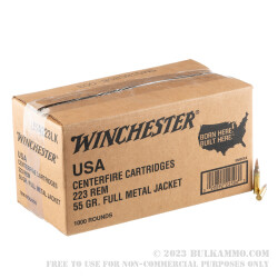 1000 Rounds of .223 Ammo by Winchester - 55gr FMJ