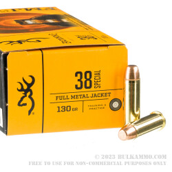 500 Rounds of .38 Spl Ammo by Browning - 130gr FMJ