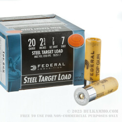 25 Rounds of 20ga Ammo by Federal - 7/8 ounce #7 Shot (Steel)