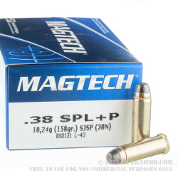 1000 Rounds of .38 Spl Ammo by Magtech - 158gr SJSP +P