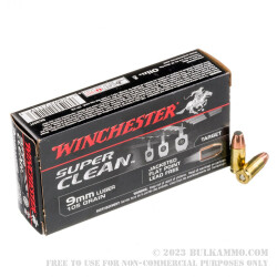 50 Rounds of 9mm Ammo by Winchester Super Clean Non-Toxic - 105gr JSP