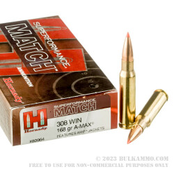 20 Rounds of .308 Win Ammo by Hornady Superformance Match - 168gr Polymer Tipped
