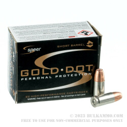 20 Rounds of 9mm +P Ammo by Speer Gold Dot Short Barrel - 124gr JHP