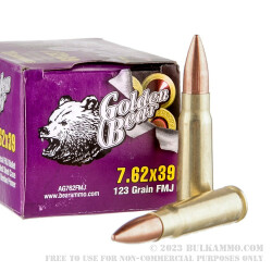 20 Rounds of 7.62x39mm Ammo by Golden Bear - 123gr FMJ