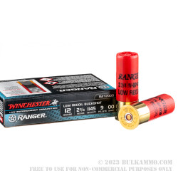 5 Rounds of 12ga Ammo by Winchester Ranger - 00 Buck 9 Pellets Low Recoil