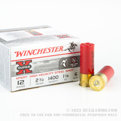 25 Rounds of 12ga 2-3/4" Ammo by Winchester - 1 1/8 ounce #6 Shot (Steel)