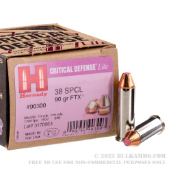 25 Rounds of .38 Spl Ammo by Hornady - Critical Defense Lite - 90gr FTX