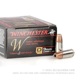 200 Rounds of 9mm Ammo by Winchester W Train & Defend - 147gr JHP