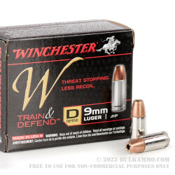 20 Rounds of 9mm Ammo by Winchester W Train and Defend - 147gr JHP