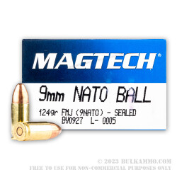 50 Rounds of 9mm NATO Ammo by Magtech - 124gr FMJ