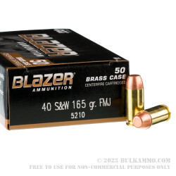 1000 Rounds of .40 S&W Ammo by Blazer Brass - 165gr FMJ