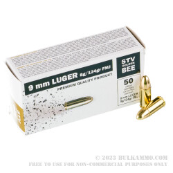 50 Rounds of 9mm Ammo by STV Golden Bee - 124gr FMJ